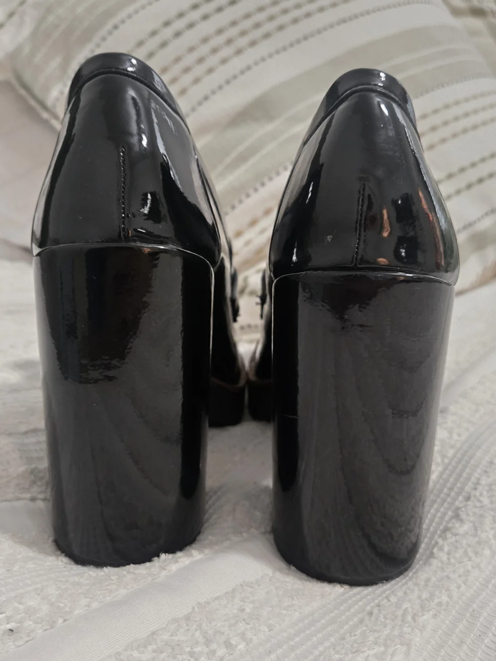 Rouge Helium - Platform Chunky Patent Loafer Heels - Black - Picture 4 of 7
